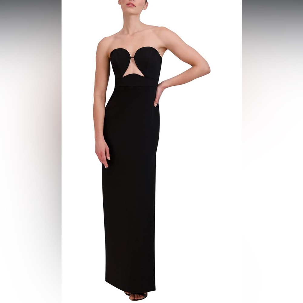 BCBGMaxAzria Strapless Cut Out Evening Gown with Slit